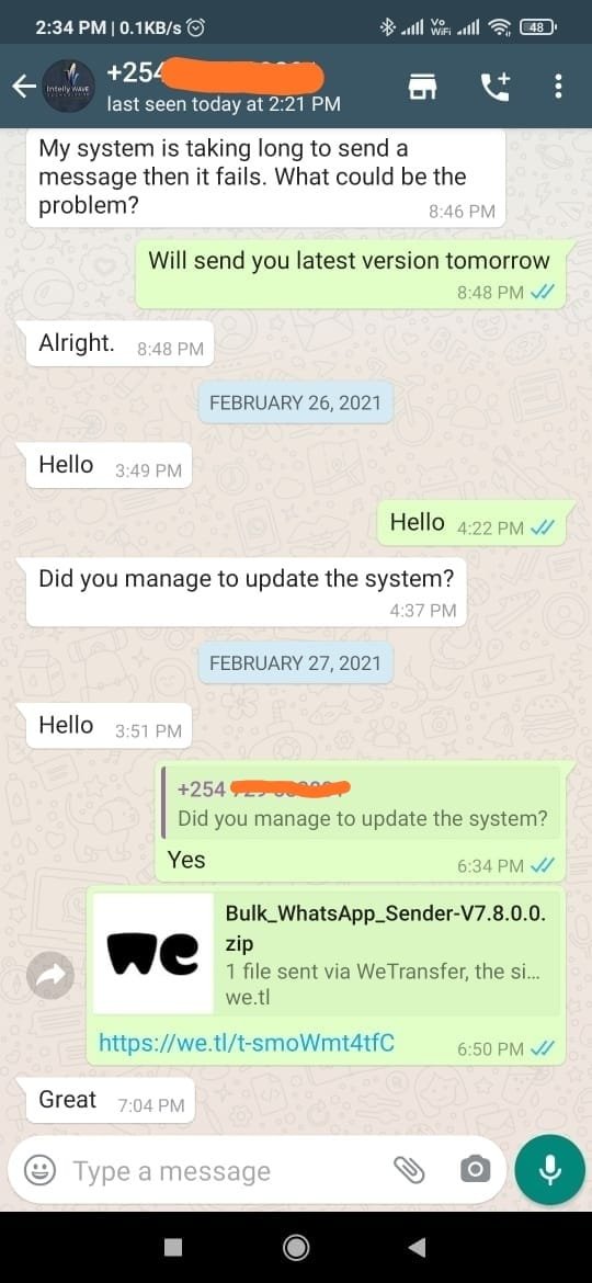 bulk whatsapp sender feedback