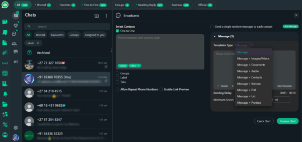 whatsapp crm send or schedule broadcast