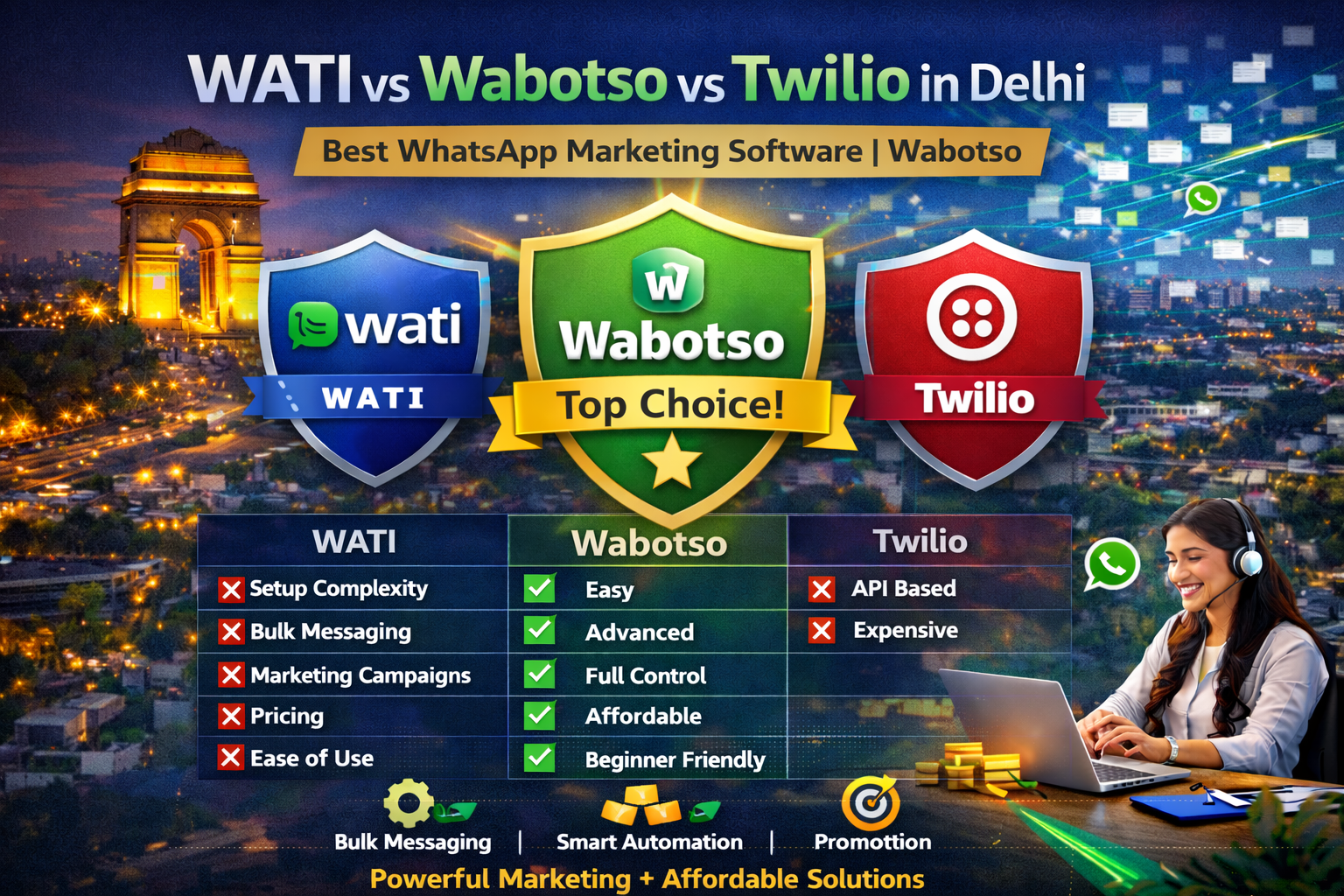WATI vs Wabotso vs Twilio in Delhi